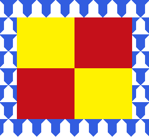 Arms Image: Quarterly or and gules, within a bordure vairy argent and azure